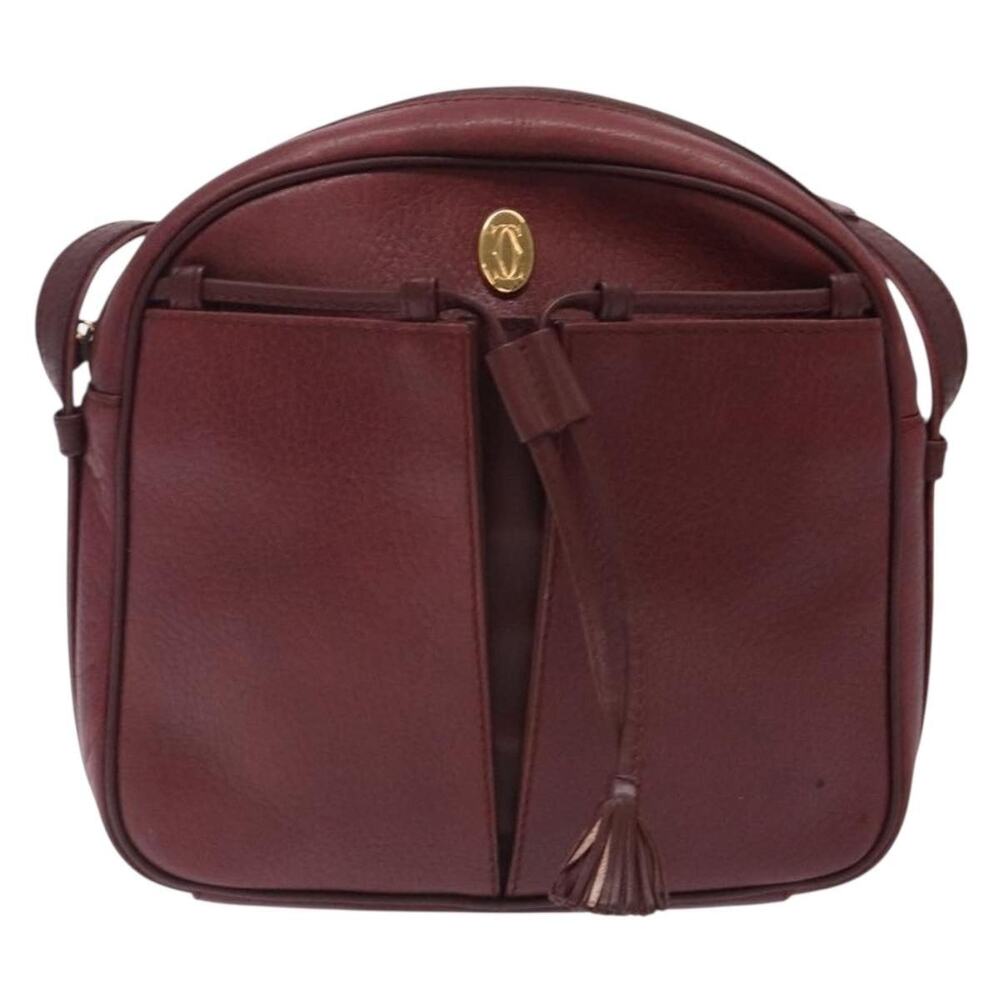 Cartier Leather Shoulder Bag Bordeaux Gold